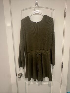 Petal & Pup Olive Knit Long-Sleeve Drawstring Waist romper